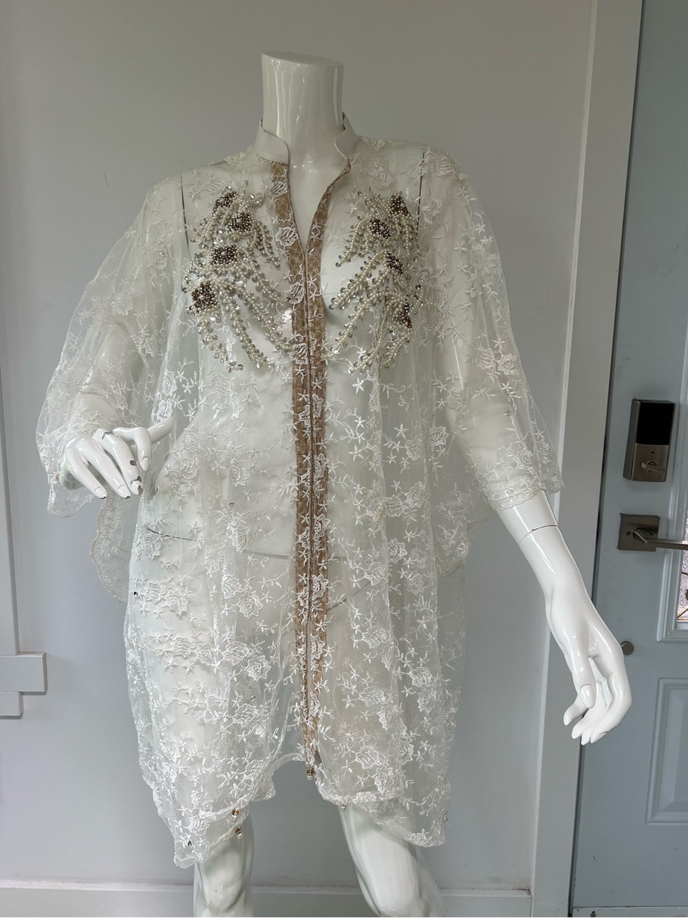 Perfection Sheer Lace Kimono Poncho ,dress hand made beads weeding guest